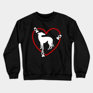 Greyhound White Red Hearts Paw Prints Crewneck Sweatshirt